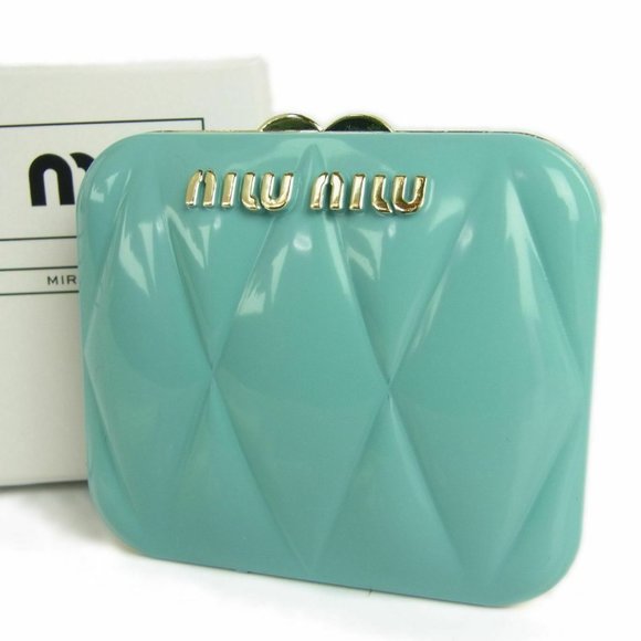 NEW! Luxe MIU MIU Teal Tiffany blue Cute Compact Mirror with Pouch - Sealed Box! - Picture 9 of 10